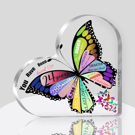 Present till 24-åring, 24-årsdagspresenter för kvinnor, 24-årsdag/jubileumsdekorationer Akrylhjärta Plakett Skylt Minnessak till Hennes Dotter