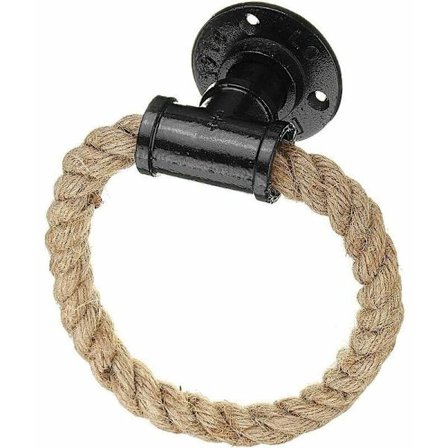 Teollinen tyyli seinään kiinnitettävä pyyheteline rautaputki hamppuköysi sisustus kylpyhuone