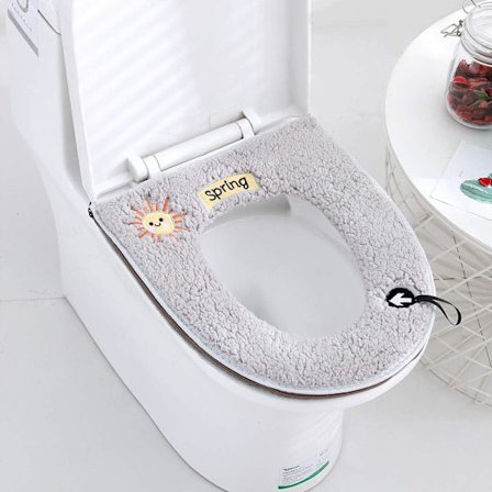 Sett med 2 universelle myke og varme toalettseteputer med hengende løkke (grå, 37,5*43cm)