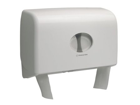 Aquarius (Kimberly-Clark) Toalettpappersdispenser, dubbla fördelningsluckor, plast, vit - Lyreco - Städ och hygien > Toalettpapper och torkpapper > 
