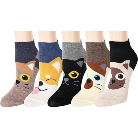 Søde ankelstrømper med katte og dyr til kvinder, sjove og skøre med flæser, ZQKLA