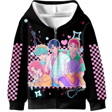 KPOP Devil Hunter -huppari, tyttöjen ulkotakki-huppari, rento vetoketjullinen huppari