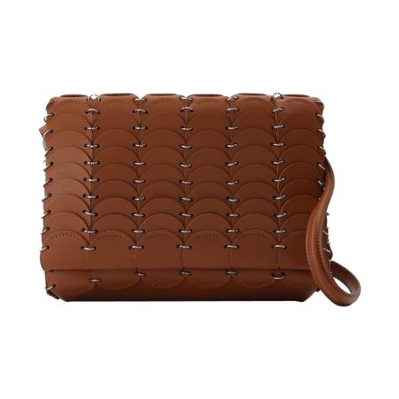 Paco Rabanne, Sac Pacoio Flap in Cognac Leather Bruin, Dames, Maat:ONE Size