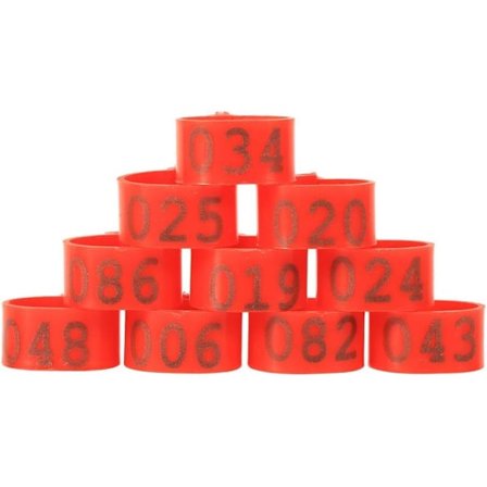 100 stk 16mm fot ringer nummer 001-100 fjærkre for due fugler kyllinger ender gjess identifikasjon (rød)