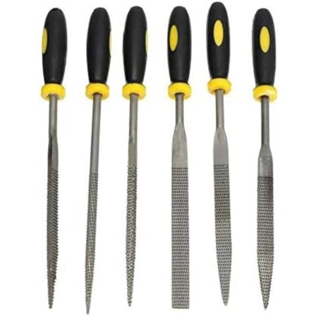 Sett med 6 Mini Håndsagfiler i Tre med Mykt Håndtak for Tre og Mykt Metall Smykker 3 x 140mm Små Metallfiler Flat, Kvadrat, Trekant, Rund, Halvrund