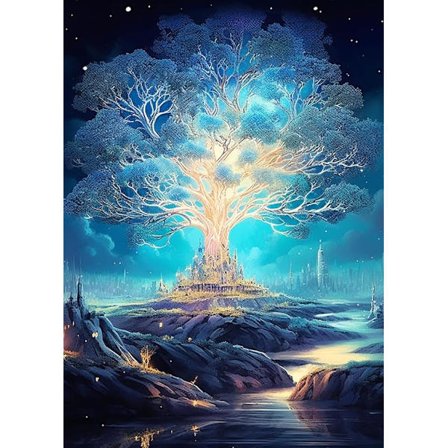 5D Diamantmaleri Kit (30*40cm), Blå Cyan Livets Træ