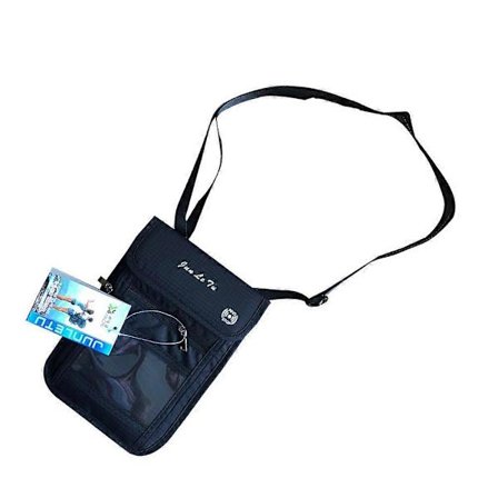 Reiseveske for pass rundt halsen, dokumentholder, nylonmateriale, 0,3×6,3×0,4 tommer, vanntett, 1 sett