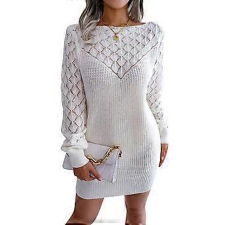 Bodycon-neulemekko, avoin olkapää, ontto minimekko, lyhtyhihat, pitkät hihat, neulepuseromekot naisille