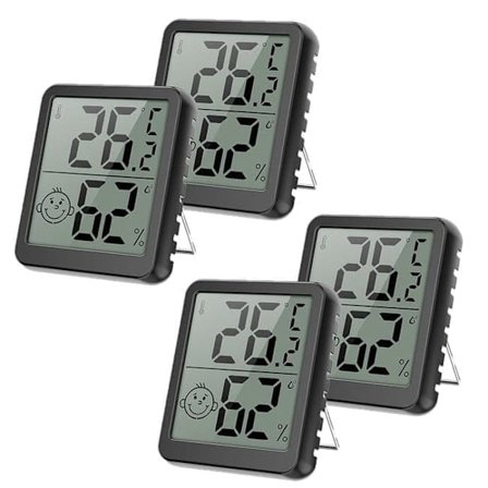 Digitalt Termometer og Hygrometer Innendørs - 4-pakning Temperatur- og Fuktighetsmåler med Display, Høy Presisjon Svart