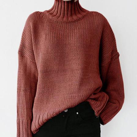 Enfärgade Stickade Tröjor För Damer Turtle Neck Plain Pullover