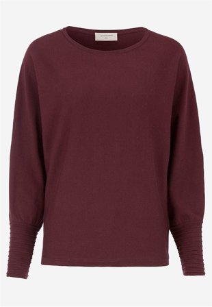 Freequent - Finstickad tröja med pingvinärmar - vinröd - för damer - M (40) - Cellbes