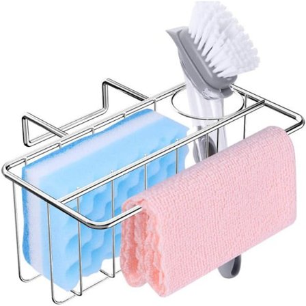 Badrum kök rostfritt stål stansfri sömlös svamphållare två-i-ett avloppsställ