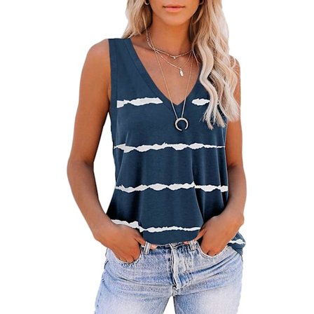 Tie Dye Sleeveless V Neck Tank Tops For Women Summer Cute Printed Loose Fit Workout Athletic Yoga Shirts