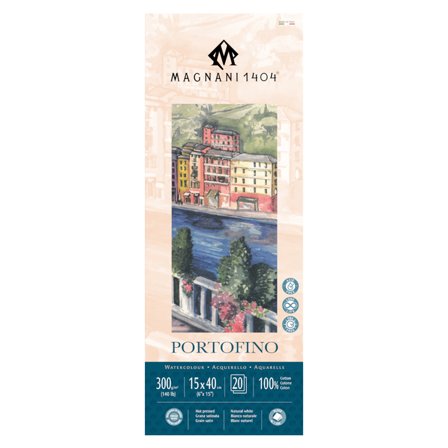 Magnani Aquarellpapier Portofino 100% Baumwolle 300g Satin 15x40cm 20 Sheets