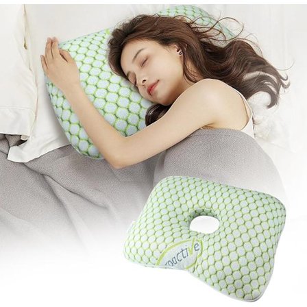 Side Sleeper Pude med Ørehul - Justerbar & Vaskbar til Ørekirurgi, Piercing Smerte & Trykaflastning, Grøn Recovery Pude