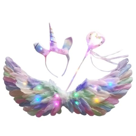 Lysende Fjærvinger, Makronfargede Barnas Lysende Vingesett 80*40cm