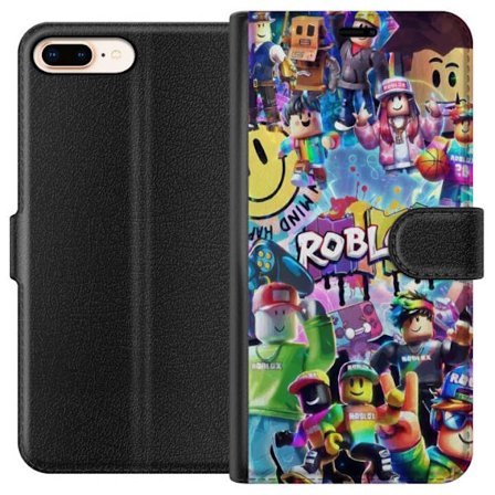 Kompatibelt Plånboksfodral till Apple Apple iPhone 7 Plus Stor färgglad Roblox-värld med många karaktärer, energifylld gaming-illustration perfek