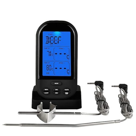 Trådløst digitalt stegetermometer køkkentimer med to sonder madlavningstermometer til oksekødsrygergrill BBQ sort