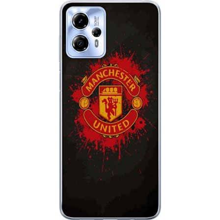 Kompatibelt Mobildeksel til Motorola Motorola Moto G13 Manchester United logo i rød og gul farge med røff sportslig bakgrunn