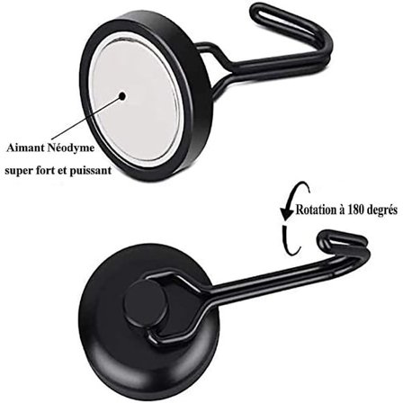 10-pakkaus Starka magneettikoukkuja, 15 kg kapasiteetti, mustat neodyymi magneettiset kääntyvät koukut, magneettikoukut keittiövälineille