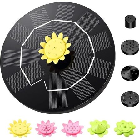 Solfontän med 9 effekter, 1,5W solpump för damm, trädgård, flytande