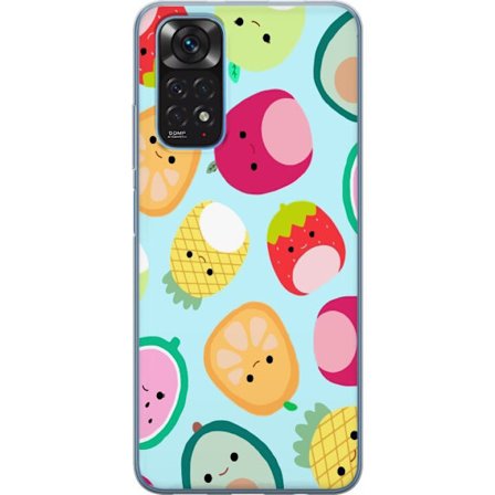 Kompatibelt Mobildeksel til Xiaomi Redmi Note 11S Mønster av kawaii-frukter som jordbær sitron ananas og avocado på lyseblå bakgrunn