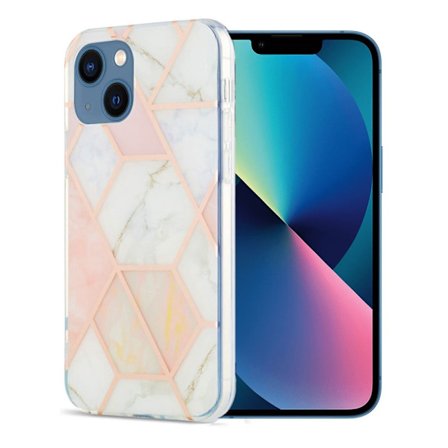 Marmormotiv iPhone 13 skal - Rosa / Vit
