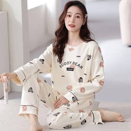 Ny Forår-Efterår Kvindernes Pyjamas Sæt Lange Ærmer Bukser Tegneserie Casual Cute Loose-Fit 2-Stykke Sæt Kvinder Hjemmetøj 801 XXL