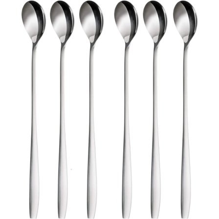 6 kpl Latte-lusikoita, 19 cm ruostumatonta terästä pitkällä varrella sekoittamiseen