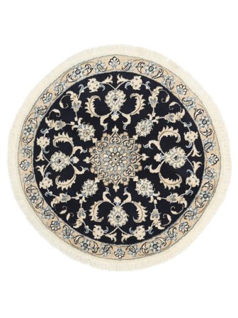 Nain Vloerkleed Ø 100 Rond Zwart/Beige Wol, Perzië