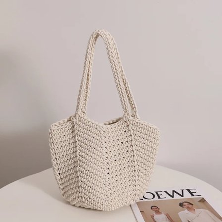 Retro Ins Cotton Knitting Women Shoulder Bag Straw Woven Girls Holiday Beach Bag