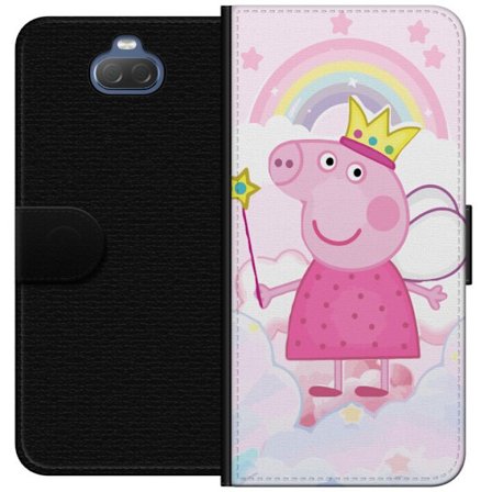 Yhteensopiva Lompakkokotelo Sony Xperia 10 Peppa Pig prinsessamotiivi kruunulla, siivillä ja sateenkaarella, satumainen lasten kuvitus pilvitaustalla