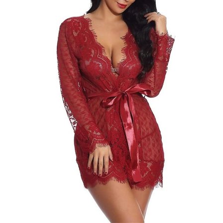 Sexiga underkläder för kvinnor & Nattklänning Pure Color Lovers Hot Comfort Hem Dagssäng Bomull Andas Plungi-happygo.S.Wine