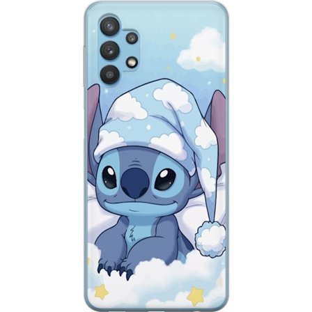 Kompatibelt Mobildeksel til Samsung Galaxy A32 5G Stitch sovende på skyer med nattlue søte senge skyer kawaii blå karakter koselig myk estetisk kunst