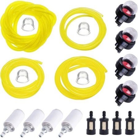 Sæt med 4 Trimmer Brændstofslanger med Brændstoffilter og Primer Pære Brændstofslanger (2x3.5mm 2.5x5mm 3x5mm 3x6mm) til Blæser Snoreklipper Kædesav 