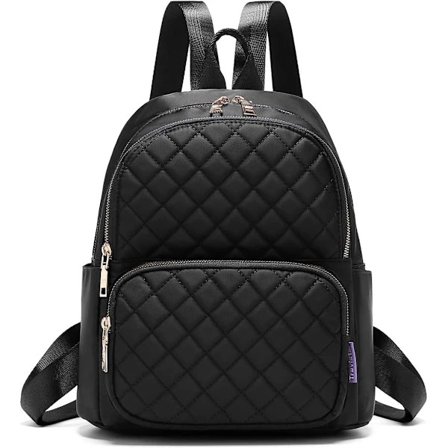 Ryggsäck för kvinnor, lätt nylon, vardagsryggsäck, liten ryggsäck för damer, svart