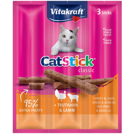 Vitakraft - CatSticks Mini kalkun/lam 3x6g, 20 stk. - Katt - Kattegodteri & kattegress - Tyggepinner til katt - ZOO.no