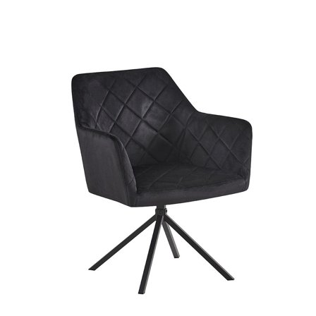 Sofia spisebordsstol, armlæn, drejefunktion, velour - Sort - 58,5x60x81cm - Komfortabel & Glamourøs spisebordsstol til moderne indretning