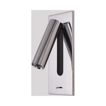 Inbyggt skrivbord i sovrummet med liten LED-vägglampa med strömbrytare (blank krom)