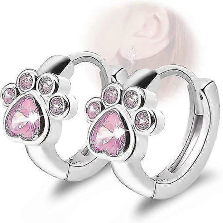 Små Zirkonia Hoop Örhängen - CZ Katt Hund Tass Avtryck Hoop Huggies Örhängen Sterling Silver Hypoallergena Söta Brosk Örhängen för Kvinnor Flickor 