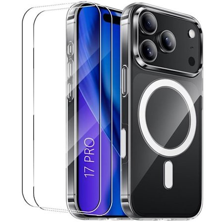 Coque - BOOLING - til iPhone 17 Pro - Stødabsorberende - Transparent - Med Magnetisk Ring - 2 Tempered Glass