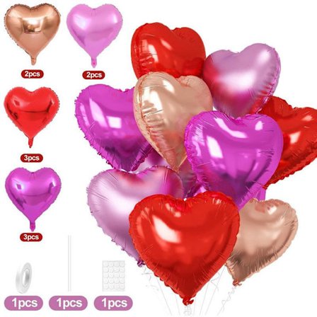 10 stk. 45 cm Store Folie Røde Hjerteformede Ballonger For Valentinsdagen