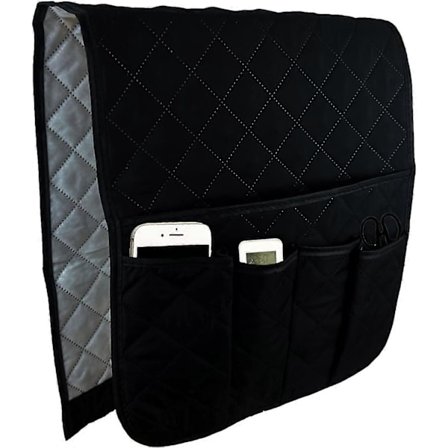 Sofa Armleneholder, Hengende Oppbevaringsveske for Mobiltelefon, Bok, Magasiner, Briller, Vannflasker, Snacks, (Svart)