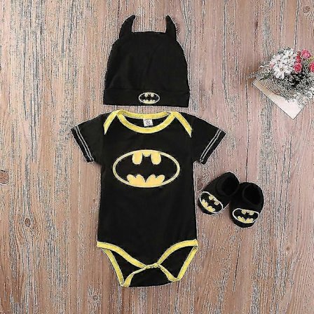 3-delad/set 0-2 år Baby Batman Romper Playsuit Strumpor Mössa Outfit