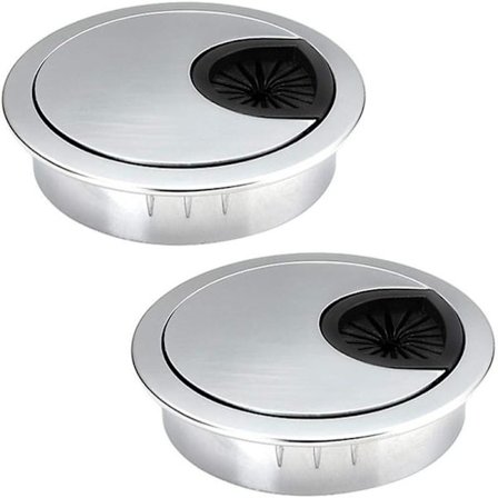 2 kpl reiänsuojuksia halkaisija 50 mm, korkeus 15 mm, hopeanvärinen kaapelinläpivienti pyöreä sinkkiseoksesta valmistettu kaapeliaukon suojus 