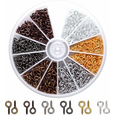 600 stk. Mini Øjeskruer 4x8mm Små Skruer med Æske 6 Farver en Skrue Øjeskruer Øjer Skrue Øjeskruer Krog til DIY Håndværk Smykkefremstilling 