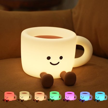 Kahvimuki Yövalo - 7 Värin Himmennettävä Yölamppu Ajastimella, Kosketusohjaus Kodin Sisustukseen & Lahjoihin