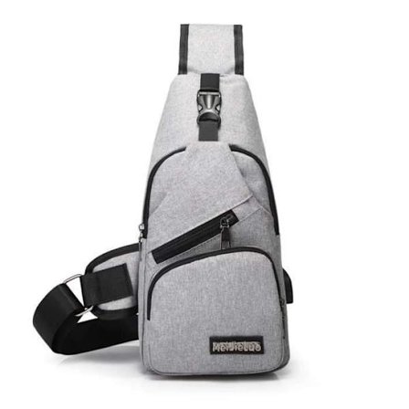 (Grå)RNEGA Grå Herre USB Crossbody Taske, Brysttaske, Skuldertaske til Sport og Rejser