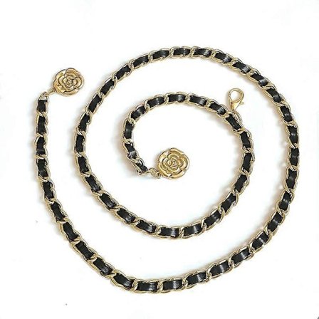 Camelia Taljekæde Metal Læderreb Vævet Bælte Kostume Kjole Retro Designerbælte til Kvinder