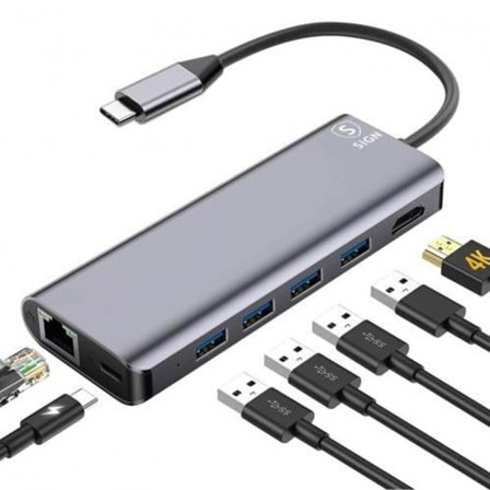 SiGN 7-i-1 USB-C-hub HDMI RJ45 USB-C